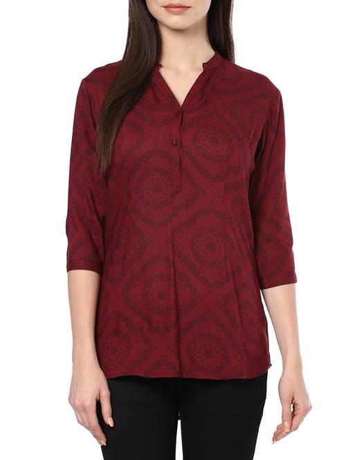 maroon printed silk blend regular top - 13089110 - Very Small Image - 1
