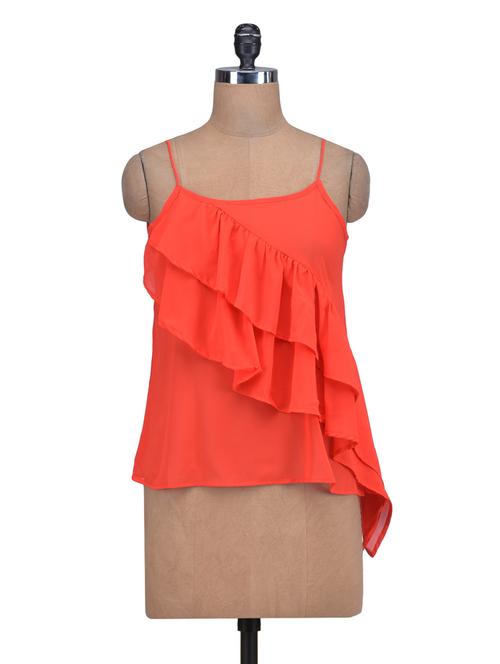 red poly-georgette asymmetrical top - 1308993 - Very Small Image - 1