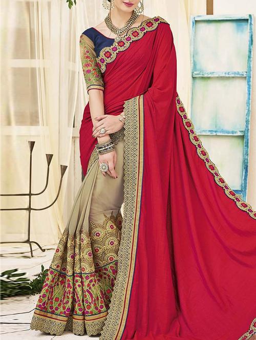 red georgette half and half saree - 13090158 - Very Small Image - 1