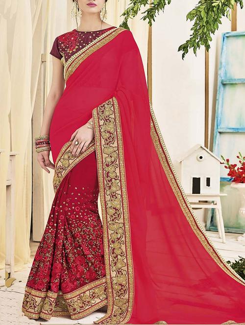 red color georgette embroidered saree - 13090161 - Very Small Image - 1