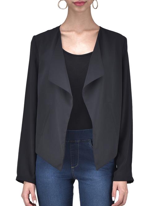 black poly-georgette open lapel jacket - 1309054 - Very Small Image - 1