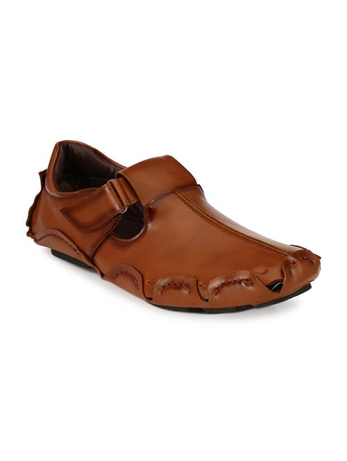 tan leatherette slip on sandal - 13099701 - Very Small Image - 1