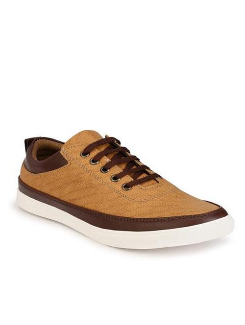 tan leatherette lace up sneaker - 13101312 - Very Small Image - 1