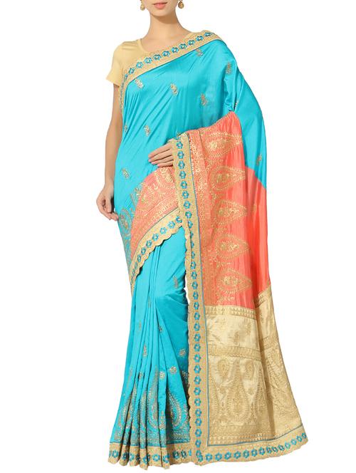 sky blue and peach art silk half and half saree with blouse - 13103184 - Very Small Image - 1