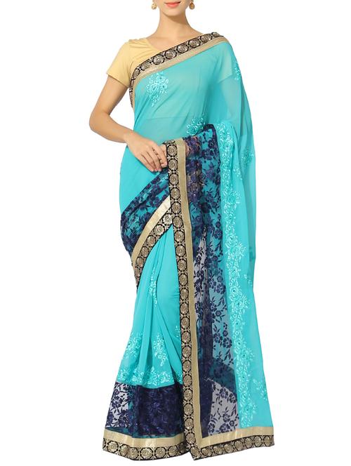 turquoise color art silk saree with blouse - 13103198 - Very Small Image - 1