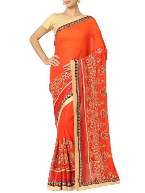 orange color embroidered georgette saree with blouse - 13103204 - Very Small Image - 1