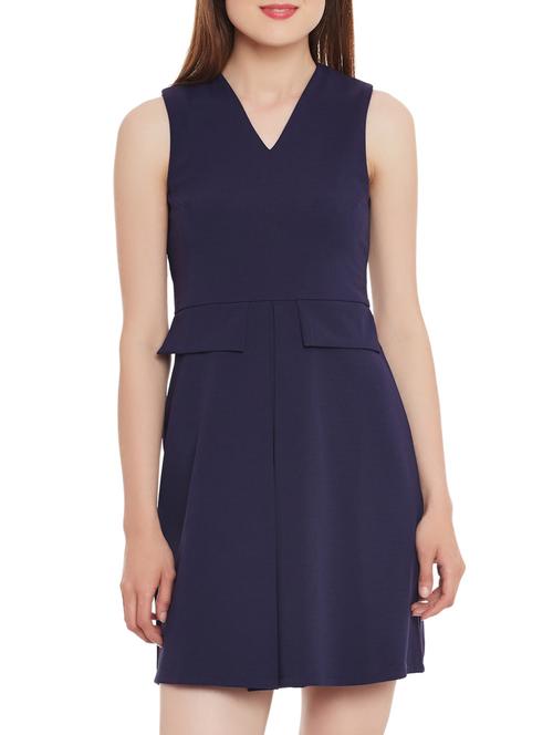 solid navy blue sleeveless dress - 13103245 - Very Small Image - 1