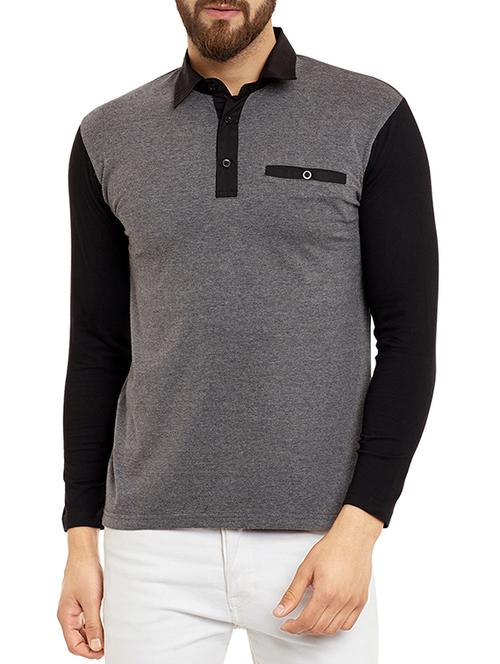 grey cctton blend colour block tshirt - 13103564 - Very Small Image - 1