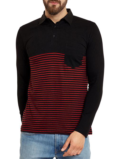 black cotton blend striped t-shirt - 13103565 - Very Small Image - 1