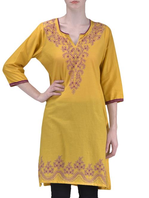 yellow cotton printed kurta - 1310385 - Very Small Image - 1