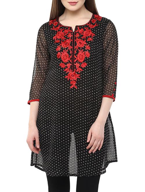 black georgette straight kurti - 13103888 - Very Small Image - 1