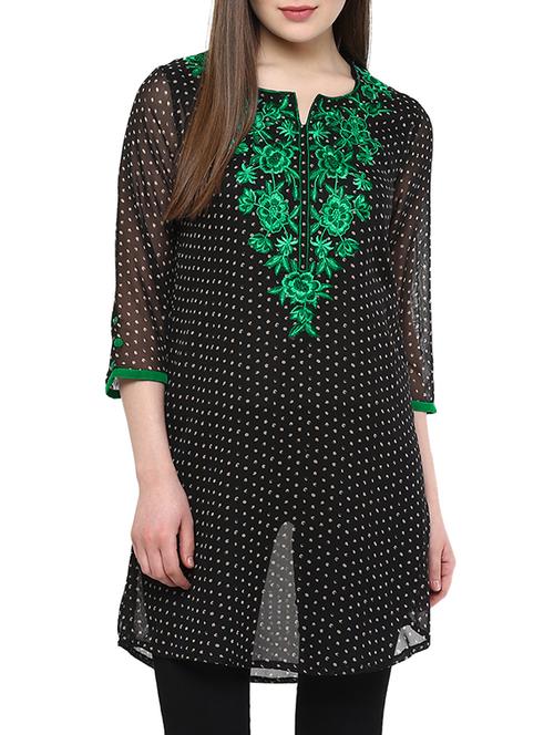 black georgette straight kurti - 13103889 - Very Small Image - 1