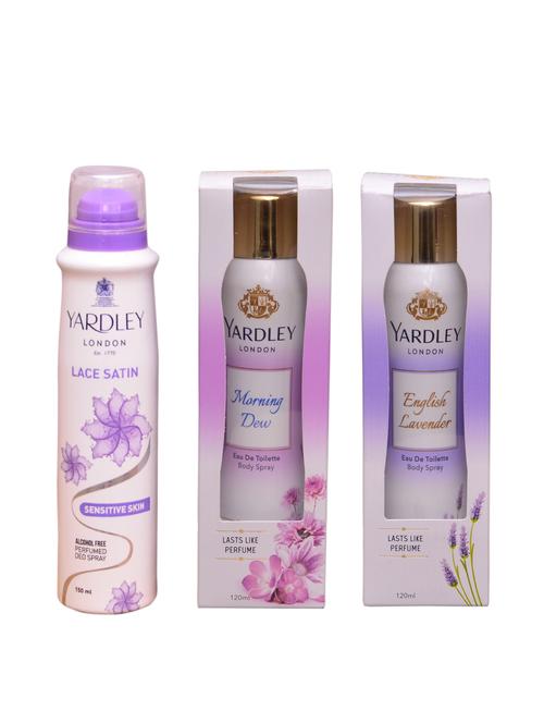 yardley london lace satin::morning dew::english lavender perfume body spray - for women (390 ml ) - 13106812 - Very Small Image - 1