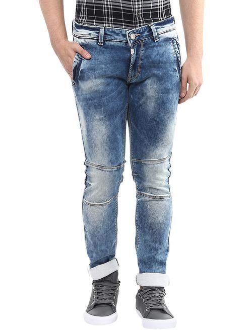 blue heavy washed biker denim jeans - 13107682 - Very Small Image - 1