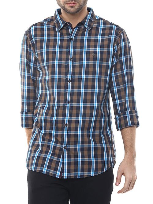 blue cotton checked casual shirt - 13107731 - Very Small Image - 1