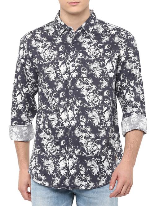 grey cotton floral printed casual shirt - 13107733 - Very Small Image - 1
