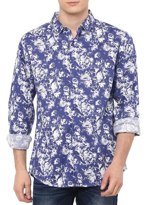 blue cotton floral printed casual shirt - 13107734 - Very Small Image - 1