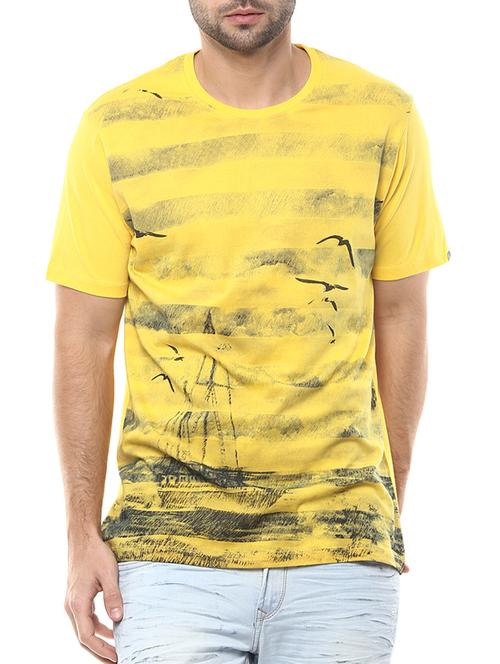 spykar mens mustard regular fit mid rise tshirts - 13107801 - Very Small Image - 1