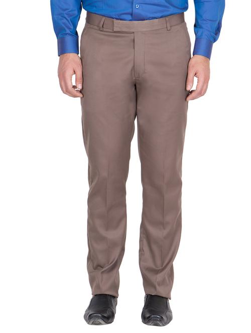 brown viscose flat front trousers formal - 13108799 - Very Small Image - 1