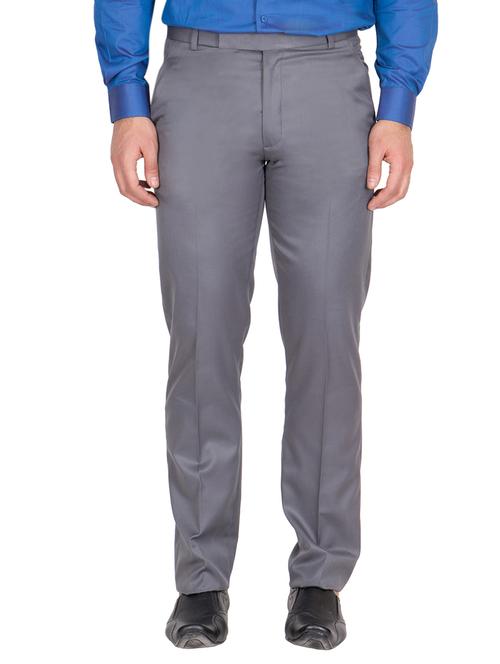 grey viscose flat front trousers formal - 13108800 - Very Small Image - 1