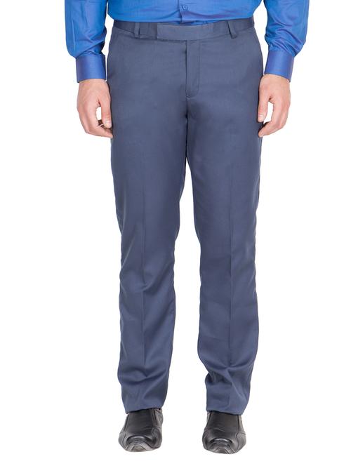 blue viscose flat front trousers formal - 13108801 - Very Small Image - 1