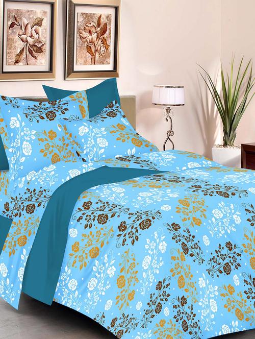 always plus sky blue floral cotton 1 double bedsheet with 2 pillow cover - 13109998 - Very Small Image - 1