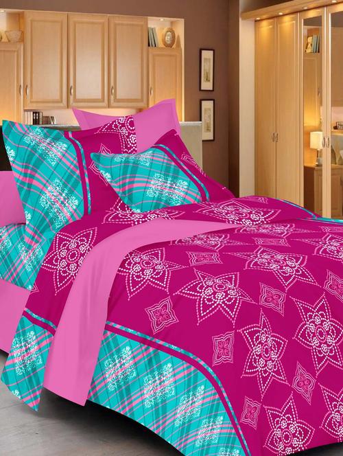 always plus pink floral cotton bedsheet (1 double bedsheet with 2 pillow cover)with tc160 - 13110006 - Very Small Image - 1