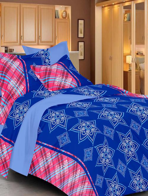 always plus dark blue floral cotton bedsheet (1 double bedsheet with 2 pillow cover)with tc160 - 13110008 - Very Small Image - 1