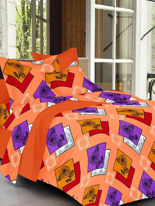 always plus orange floral cotton bedsheet (1 double bedsheet with 2 pillow cover)with tc160 - 13110028 - Very Small Image - 1