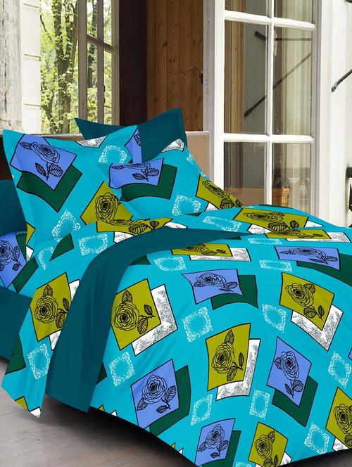 always plus blue floral cotton bedsheet (1 double bedsheet with 2 pillow cover)with tc160 - 13110064 - Very Small Image - 1