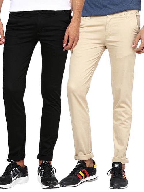 black beige set of 2 cotton chinos casual trouser - 13111937 - Very Small Image - 1