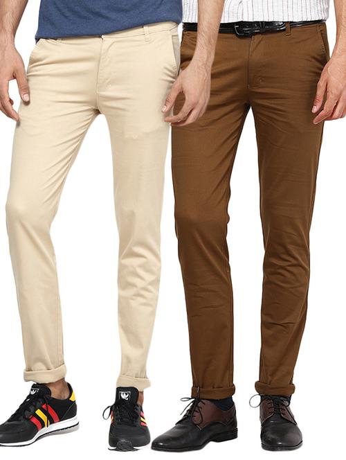 beige brown set of 2 cotton chinos casual trouser - 13111939 - Very Small Image - 1
