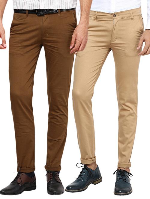 brown beige set of 2 cotton chinos casual trouser - 13111946 - Very Small Image - 1