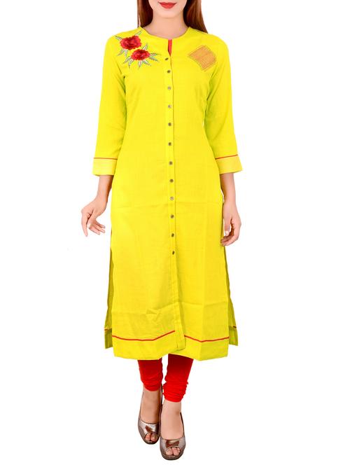 yellow cotton straight kurta - 13112252 - Very Small Image - 1