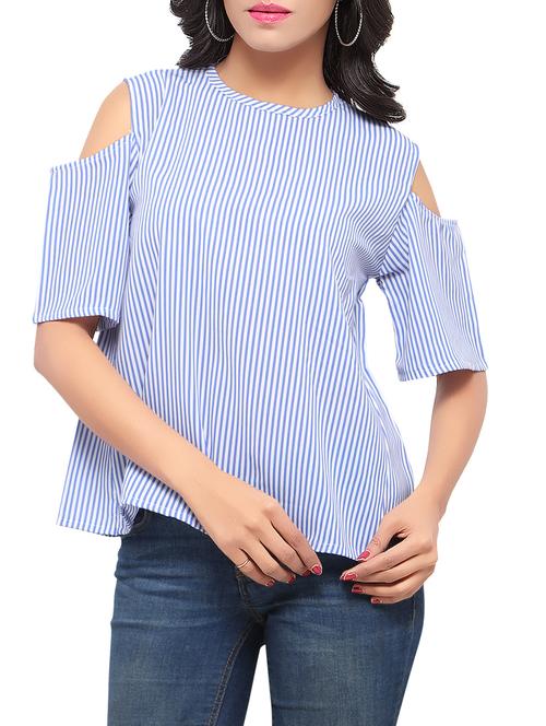 striped cold shoulder top - 13113465 - Very Small Image - 1