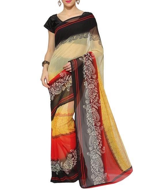 multi colored georgette printed saree with blouse - 13115805 - Very Small Image - 1