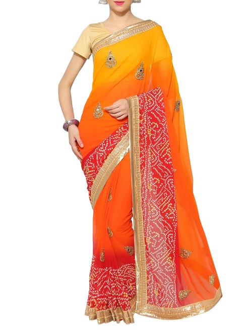 orange georgette bandhani saree with blouse - 13115808 - Very Small Image - 1