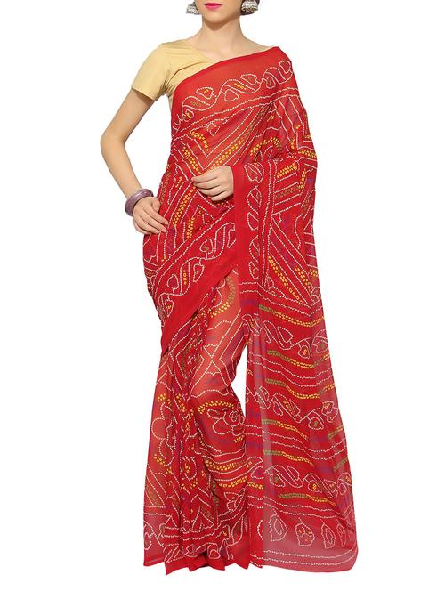 red georgette bandhani saree with blouse - 13115810 - Very Small Image - 1