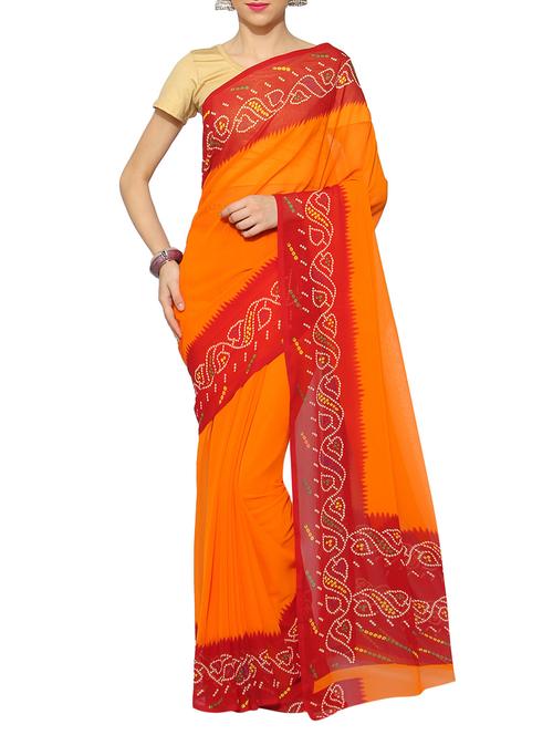 orange georgette bandhani saree with blouse - 13115811 - Very Small Image - 1