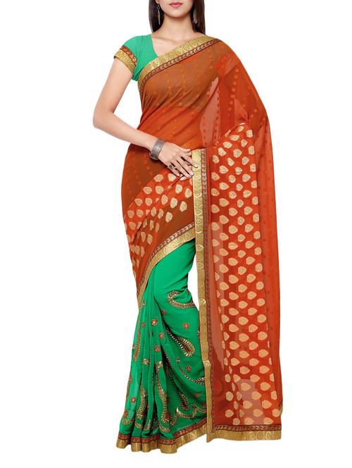 orange georgette half and half saree with blouse - 13115821 - Very Small Image - 1