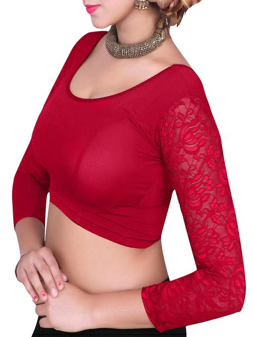 red plain lace stitched blouse - 13116278 - Very Small Image - 1