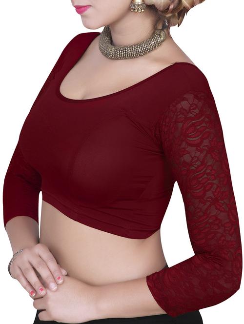 red plain lace stitched blouse - 13116279 - Very Small Image - 1