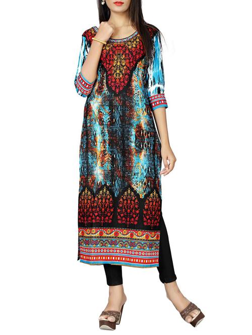 multi colored cotton long kurta - 13116609 - Very Small Image - 1