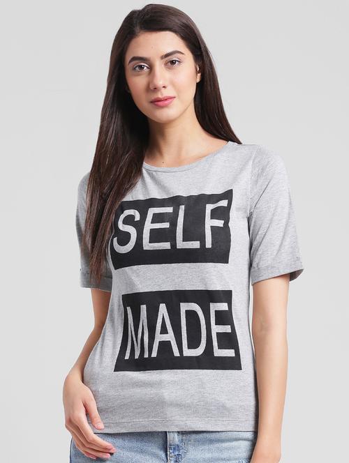 slogan print round neck tee - 13116817 - Very Small Image - 1
