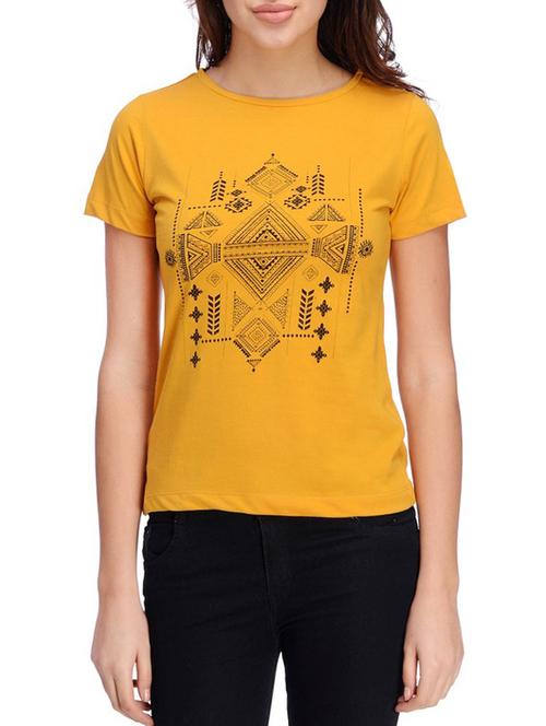 yellow printed jersey regular tee - 13116827 - Very Small Image - 1