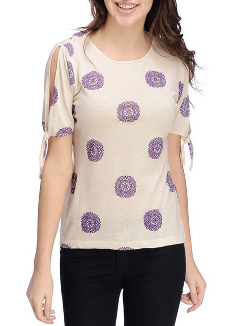 cream printed jersey top - 13116834 - Very Small Image - 1