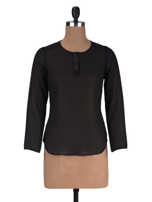 black color color solid long sleeved top - 1311862 - Very Small Image - 1