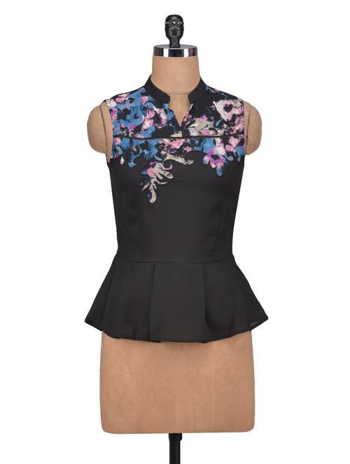 black color color georgette printed sleeveless top - 1311866 - Very Small Image - 1