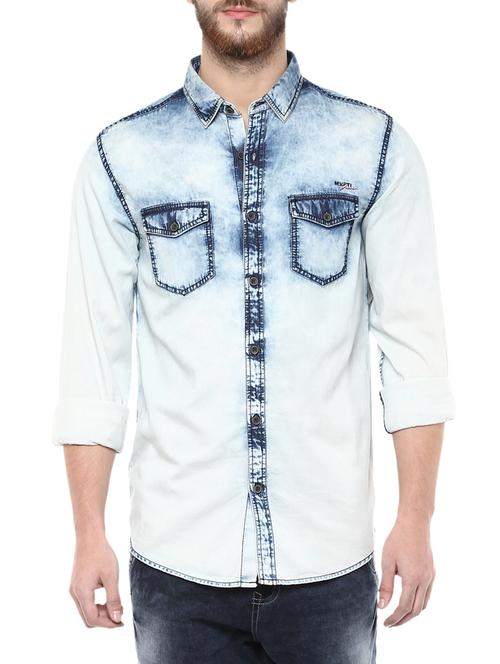 mufti mens blue mid rise slim fit casual shirts - 13119405 - Very Small Image - 1