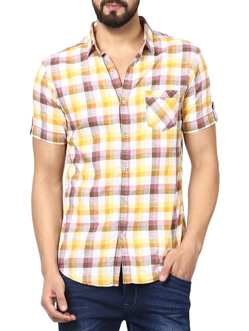 mufti mens white and yellow mid rise slim fit casual shirts - 13119413 - Very Small Image - 1